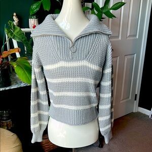 Gray and White Striped Women's Sweater